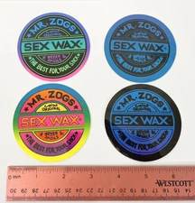 (4) Lot Mr Zog's Sex Wax Surfboard Yellow Pink Original Vintage Surfing STICKER