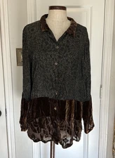 Citron Santa Monica Velvet Trim Mixed Media Button Down Sz M Pre Owned 