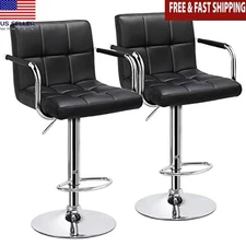 Adjustable Swivel Bar Stools Set of 2 PU Leather Kitchen Counter Chair New