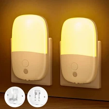 LED Night Light Plug In, 2 Pack Dimmable Night Lights with Dusk to Dawn Sensor &