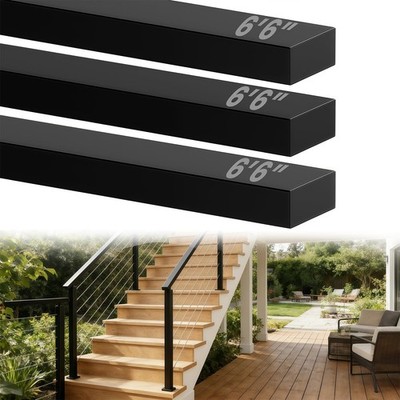 3 Pack 6'6'' Black Cable Railing Handrail, Rectangular Stainless Steel Handrai...