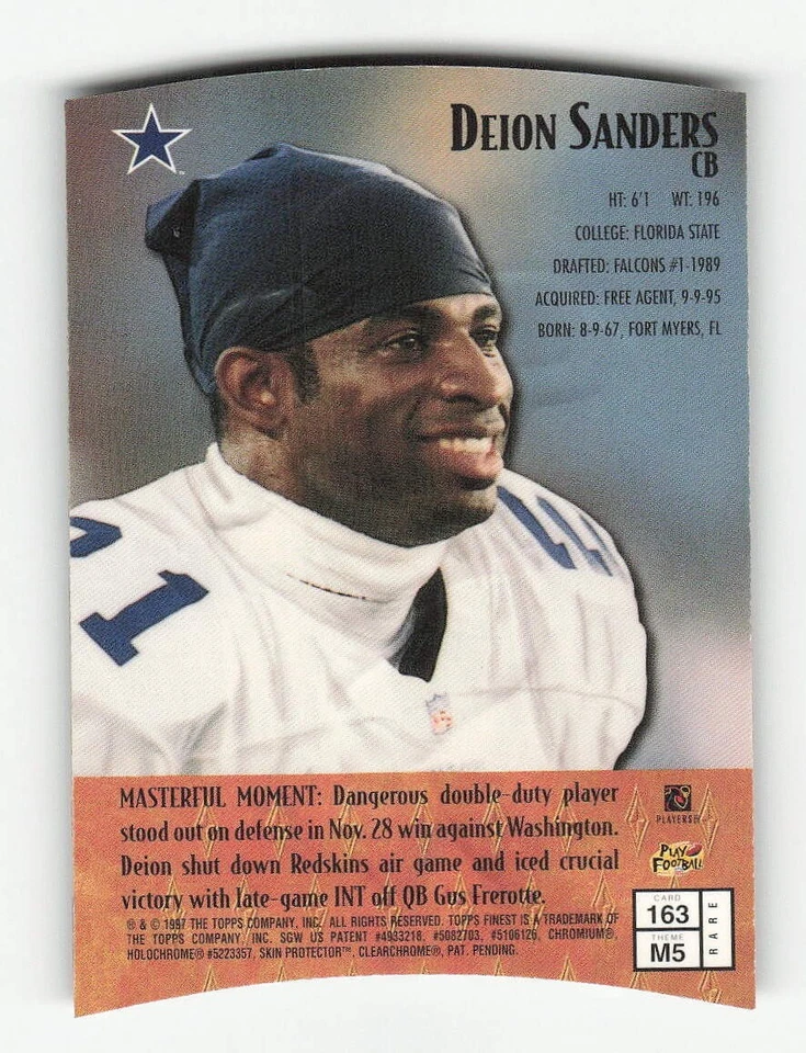 1997 Finest #163 Deion Sanders FOOTBALL Dallas Cowboys - Image 2 of 2