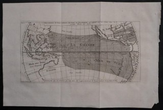 PACIFIC OCEAN TRADE WINDS FLOW 1749 BELLIN UNUSUAL ANTIQUE COPPER ENGRAVED MAP
