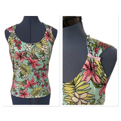 August Silk Knits Womens Floral Silk Blend Crop Tank Top Bow Accents Y2K Fairy M