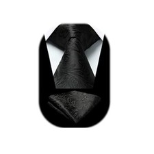 Men Floral Ties Woven Classic 3.4" Necktie Set Formal tie Black Floral-2