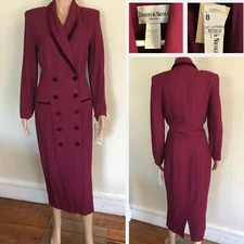 NEW vtg Danny & Nicole Double Breasted Jacket Dress Sz 8 NWT Maroon Velvet Trim