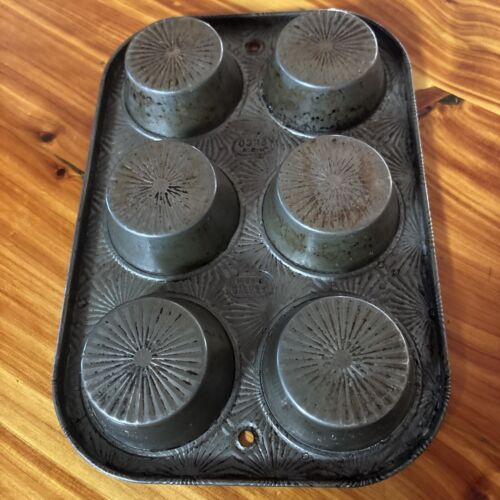 Padella per muffin vintage EKCO Ovenex 6 Art Deco modello Starburst 10-1/2" x 7-1/4" - Foto 3 di 3