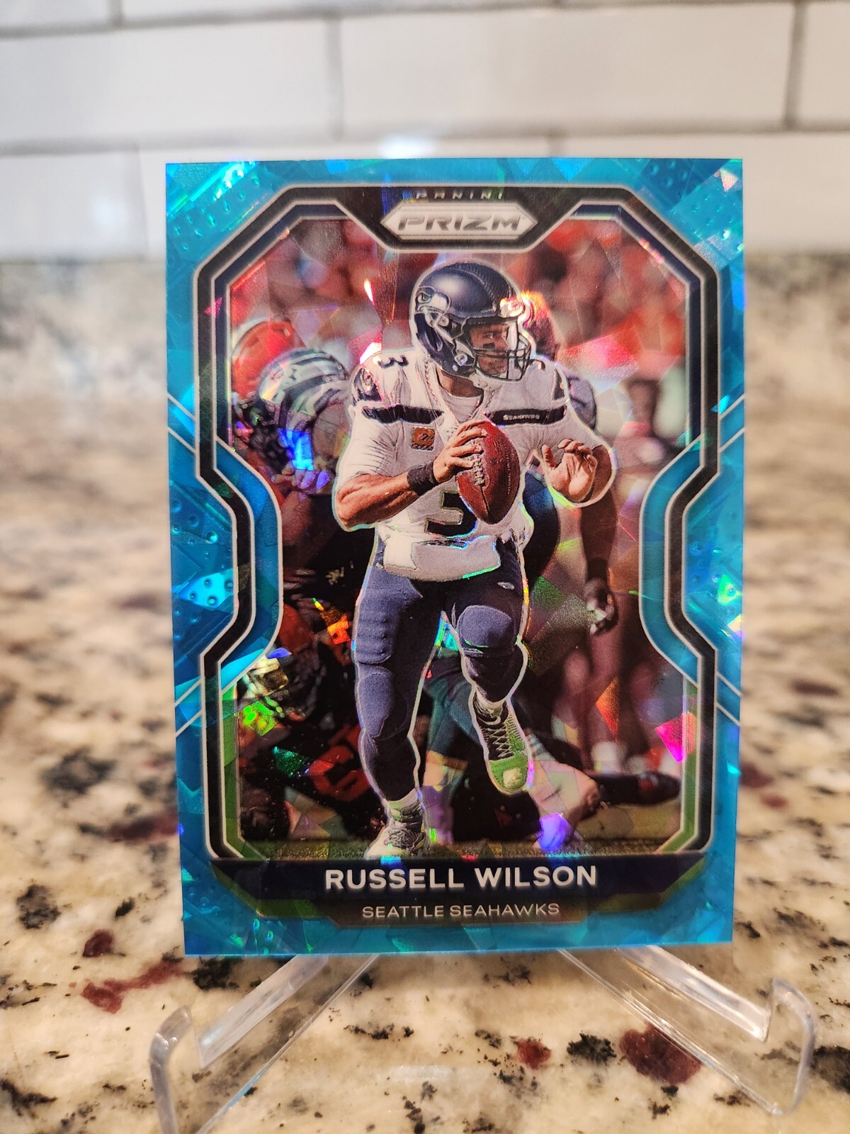 2020 Panini Prizm Russell Wilson /99 Blue Cracked Ice Prizm #294