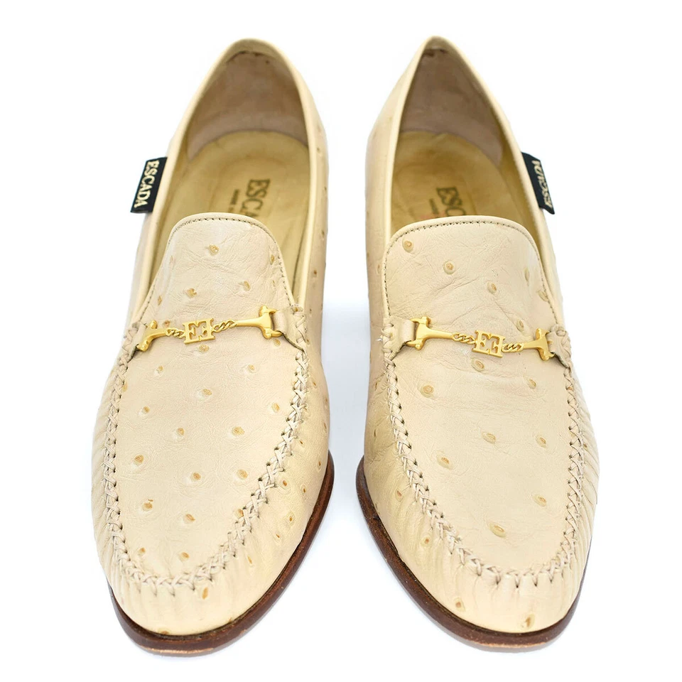 Zapatos de salón estilo mocasín de cuero en relieve de avestruz piedra Escada $290 talla 9,5 M Foto 2 de 4