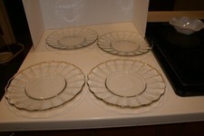 LOT OF 4 HEAVY DUTY CLEAR GLASS SALAD PLATES/DESSERT RIPPLED SIDES 8.5"D