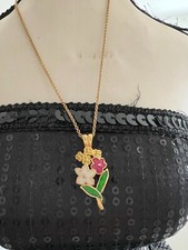 Gold Tone Enameled Flowers Pendant on a Gold Tone Necklace