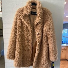 New Guess Teddy Faux Fur Single Breast Coat
