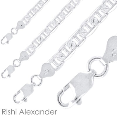 Real Sterling Silver Mens Diamond Cut Mariner Chain Necklace Stamped 925 Italy 