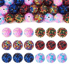24Pcs 6 Colors Round Opaque Resin Beads with Rhinestone Jewelry Making 20x18.5mm