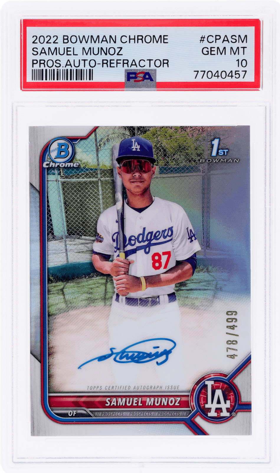 2022 Bowman Samuel Munoz Chrome Prospect Auto Refractor #CPASM /499 PSA 10