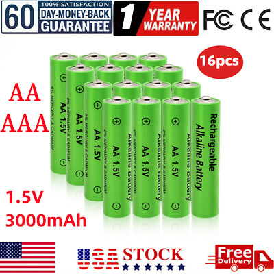 #ad 16Pcs 1.5V 3000mAh AA AAA Rechargeable Batteries LED Light Battery Alkaline US $11.98