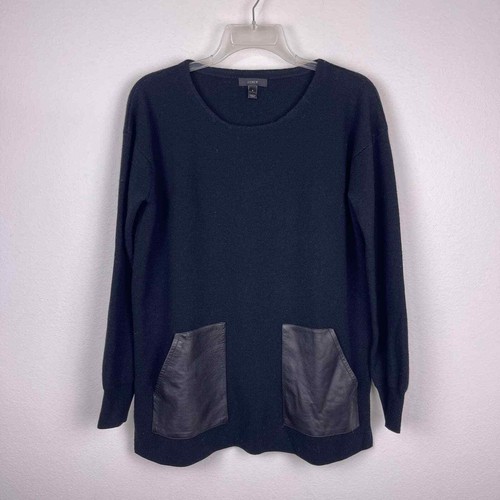 J. Crew Merinowolle Leder Tasche schwarz Tunika schicker Pullover Damengröße Small - Bild 2 von 7