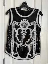 BCBG Maxazria Black And White Sequined Tank Top Size  XXS Excellent ConditionB1