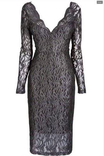 New Next Petite Black/Pewter Silver Lace Dress Sz UK 8 - Picture 3 of 4
