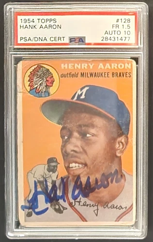 1954 Topps #128 Hank Aaron autographed RC rookie signed AUTO PSA 10 card PSA 1.5