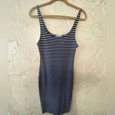 Zara Navy and White Striped Bodycon Dress (L)