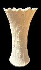 Vintage Lenox USA Porcelain Detailed White Ivory Vase with Jagged Pattern Top