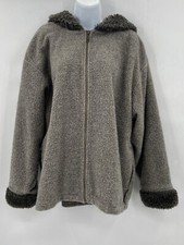 Vintage Women's Columbia Zip Hoodie Fleece Jacket Size XL Olive Made In USA