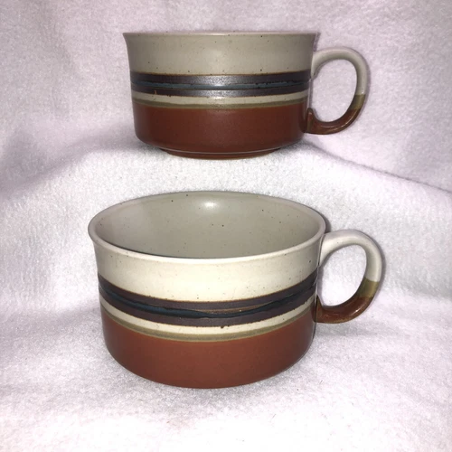 Vintage Otagiri Mirage Soup Mugs Stoneware Speckle Pottery Handle Japan Set of 2