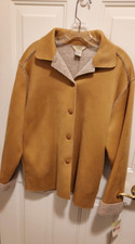Teddi Women Jacket Camel Faux Suede Fleece Lined Button Pockets 3/4 Length Sz M