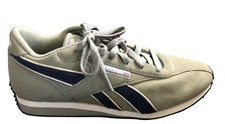 VTG Reebok Classic Sneakers Gray Suede Navy Blue Stripe 8 1/2 RB-206 TYI 1-73467