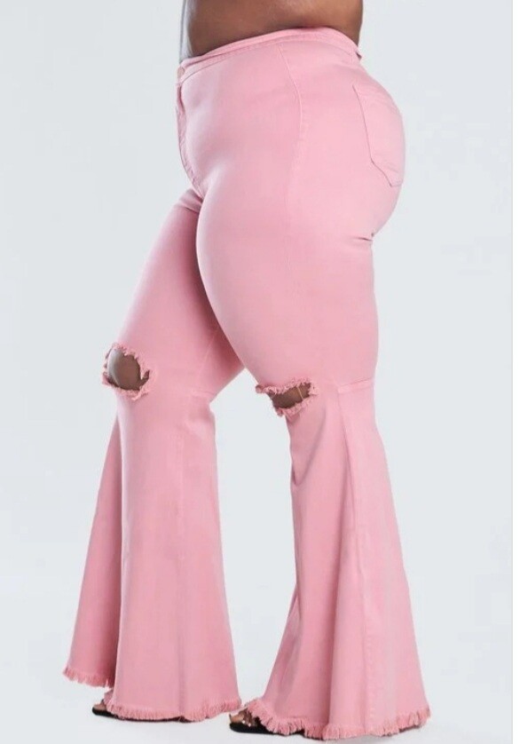 Plus Size Pink Distressed Bell Bottom Jeans | eBay