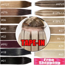 12"-24" Tape In Remy Human Hair Extensions Full Head Skin Weft Blonde Ombre Long