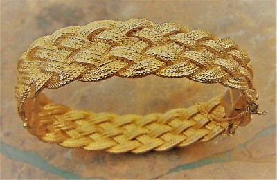VINTAGE NAPIER BRAIDED GOLD TONE HINGED BANGLE BRACELET SIGNED eBay