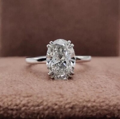 2.50 CTW Oval Cut Moissanite Double Prong Engagement Ring 14K White Gold Plated