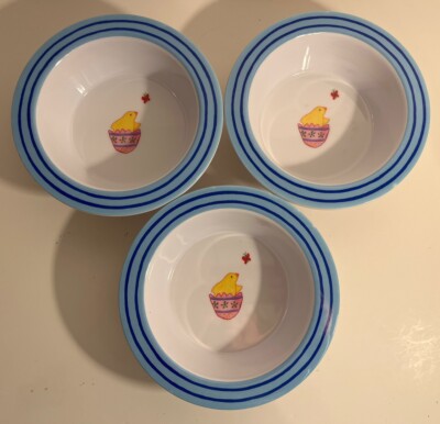 Pottery Barn Kids Easter Egg And Chick Melamine Striped Rim Bowls