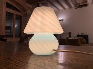 White Swirl Genuine Venini Murano Glass Mushroom Table Lamp Mid