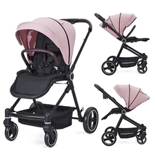 Convertible Newborn-Toddler Stroller w/Reversible Seat, 1-Hand Fold, Canopy