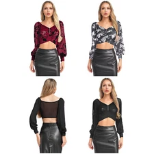 Women Tops Performance Dancewear Dancing Crop Top Shiny Belly Dance Club Stage