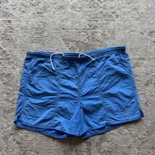Vintage 90s Nike Running Shorts Mens L Blue Spellout Swoosh Nylon Gym