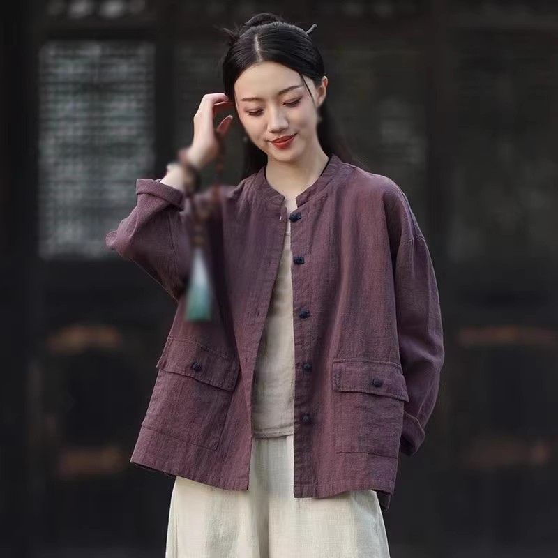 Chinese Style Womens Loose Tops Blouse Cotton Linen Cardigan Shirts Casual Coats