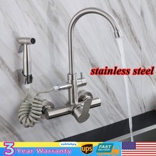 Stainless Steel Commercial Sink Faucet Wall Mount 360 Rotation Kitchen Faucet US
