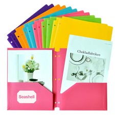 12 Pack Plastic 3 Hole Punch Folders with Two Pockets, Heavy Duty 2 Pocket Folde