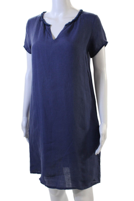 Hartford Womens Dark Blue Linen Shift Dress Short Sleeve V-Neck Size 1 |  eBay