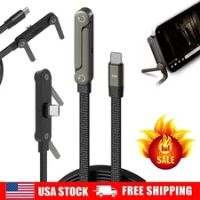 Sideways Phone Charger,240w Braided Fast Charge Cable with Built-in Phone Stand