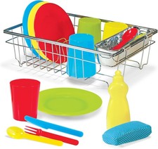 Melissa  Doug Wash and Dry Dish Set - 24 Pieces Kids Play Dishes, Play Kitchen