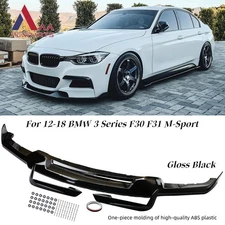 For 2012-2018 BMW F30 F31 M Sport Glossy Black MAD Style Front Lip+ Bumper Fang