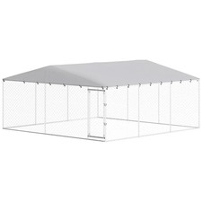 7' Dog Kennel Outdoor For Small Medium Large Dogs With Waterproof Roof, Silver