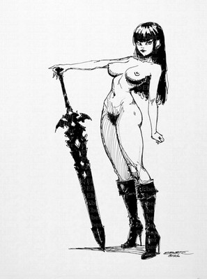 ART - Pretty girl - ''Sword Nymph''  Signed Fantasy Girly comic ART -Eber Original