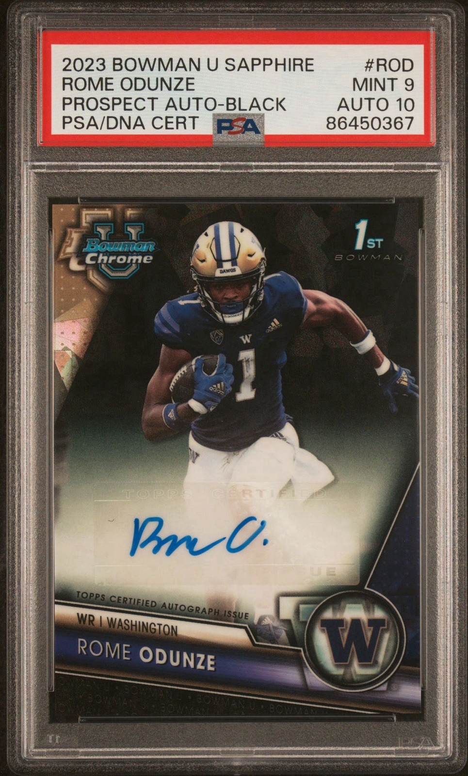 2023 ROME ODUNZE 1st Bowman U Chrome Sapphire AUTO Black /10 PSA 9 DNA 10💎Pop 1