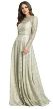 Mac Duggal 49181 Sz 16 Sage Green Embellished Illusion Neckline Long Gown $598